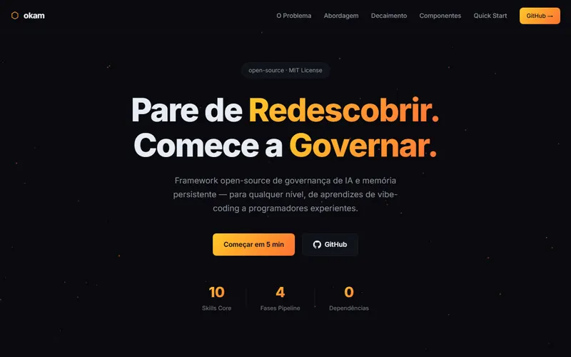 Página inicial do site Okam